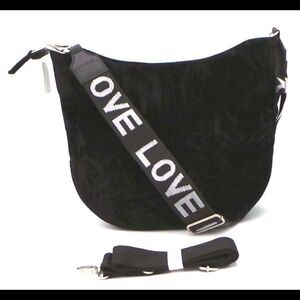 Quilted Koala Velvet City Bag with Solid and Love Straps Black